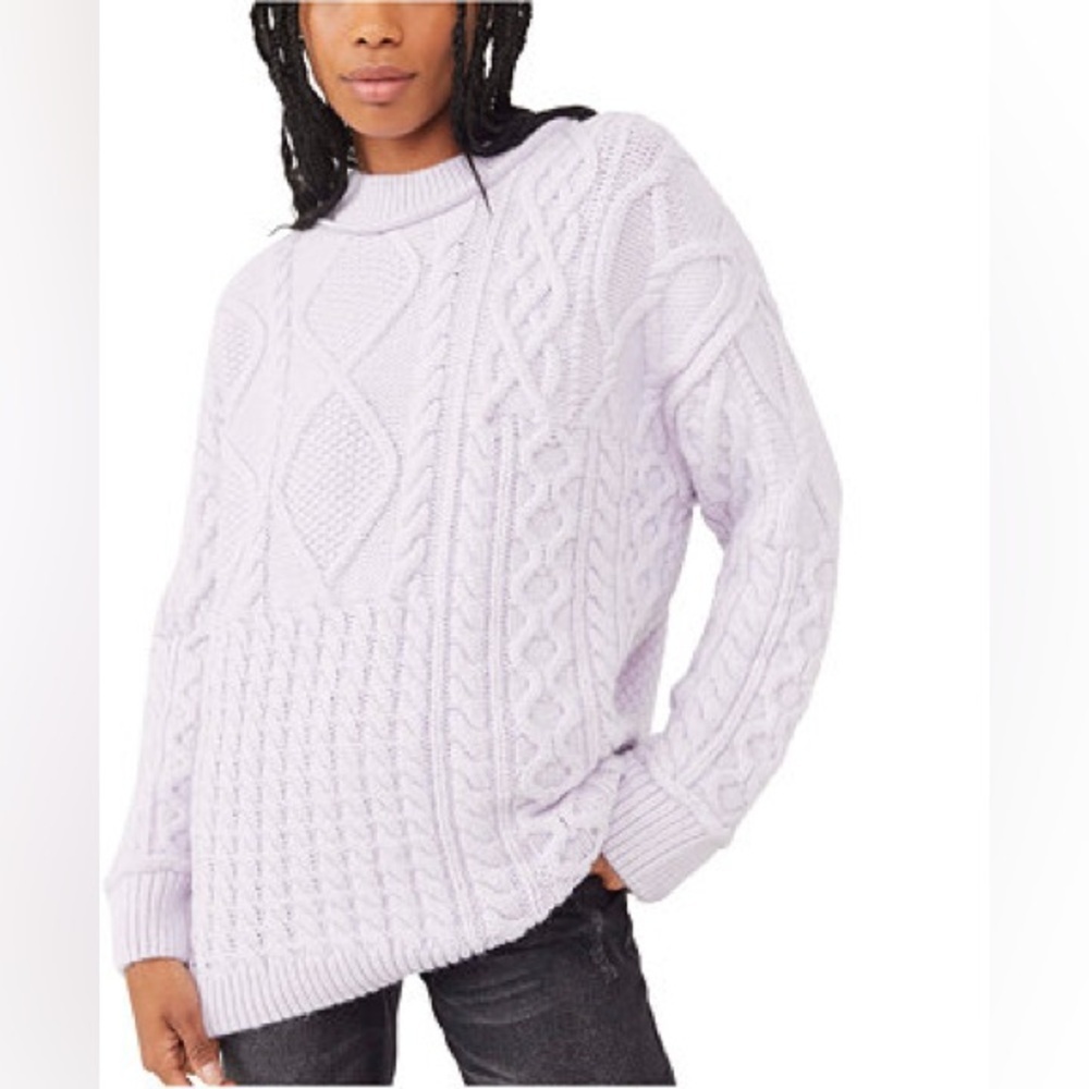 Free People Leslie Cable Crew Neck Knit Tunic - Lavender